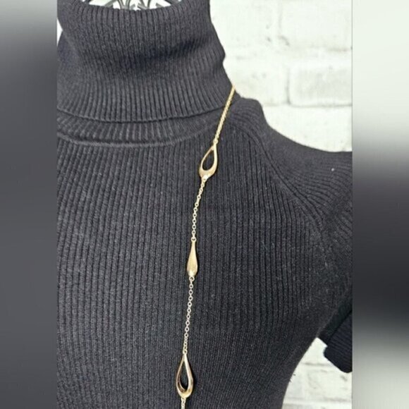 Gold-Tone Long Open Teardrop Station Necklace – Modern Minimalist Chain - Picture 3 of 4